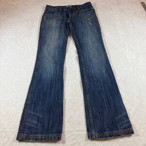 Antik Denim embroidered low-rise bootcut jeans w/ floral embroidery - size 29